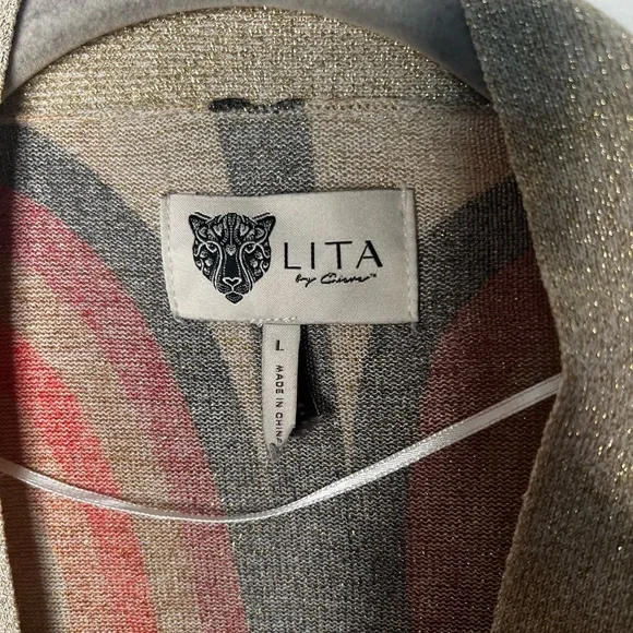 FINAL SALE Lita by Ciara Glitter Geometric Duster Cardigan Sweater Large - Picture 4 of 7